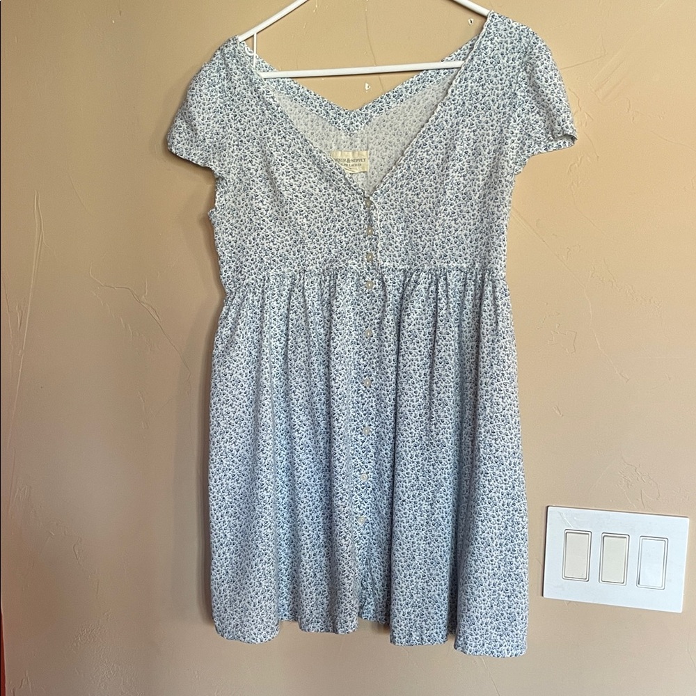 RALF LAUREN Blue Floral Button up Baby Doll Mini Scalloped Party Whimsical Sweet